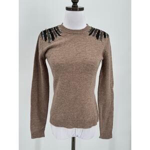 By Malene Birger Taupe Lambswool Beaded Long Sleeve Forsythia Sweater Sz XS